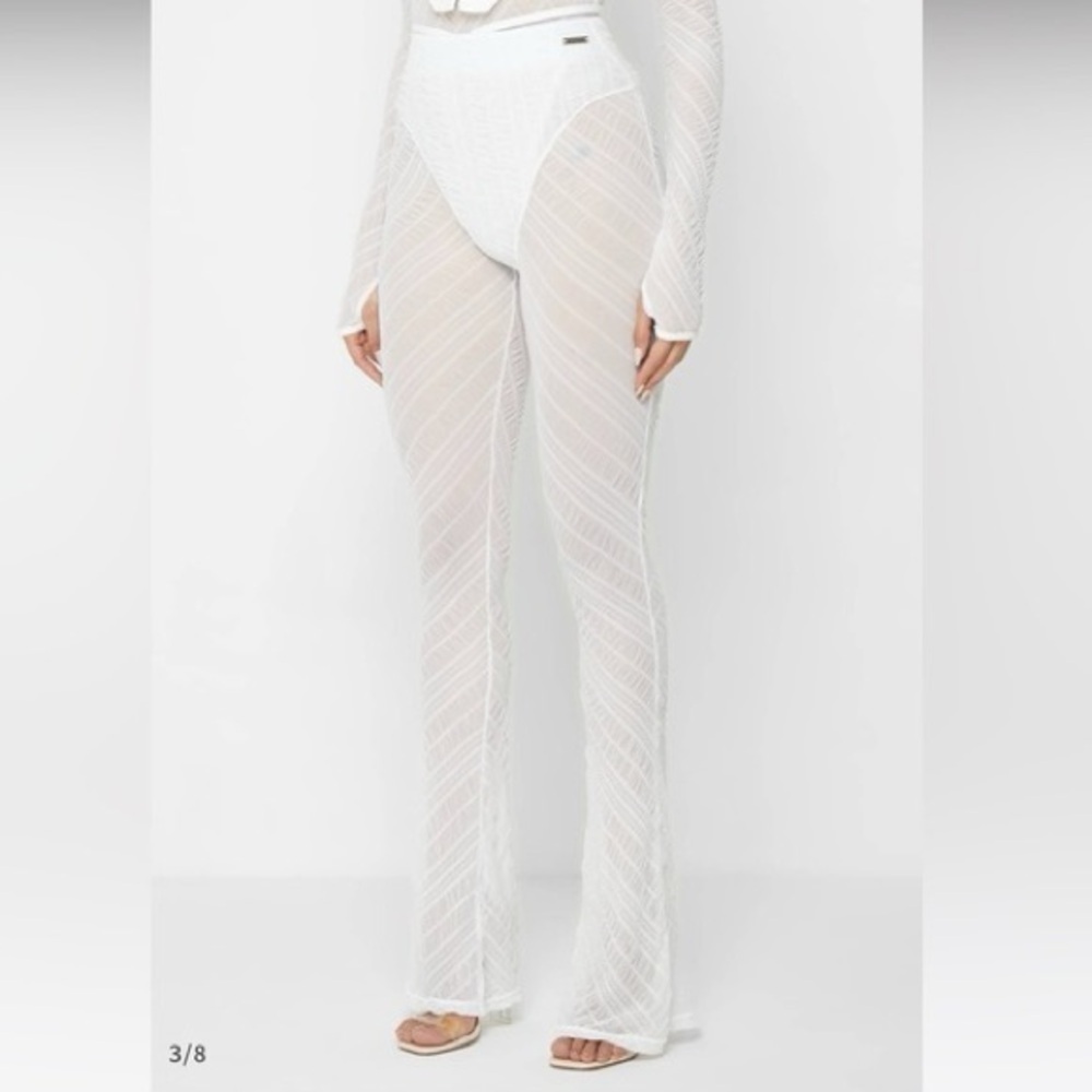 Maniere De Voir Sheer Trousers With Vegan Leather Ties - Flare Leg Size US 8